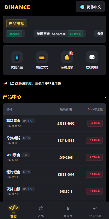 多语种仿币安微型盘系统/期货系统时间盘/实名认证/信用分 商品展示图